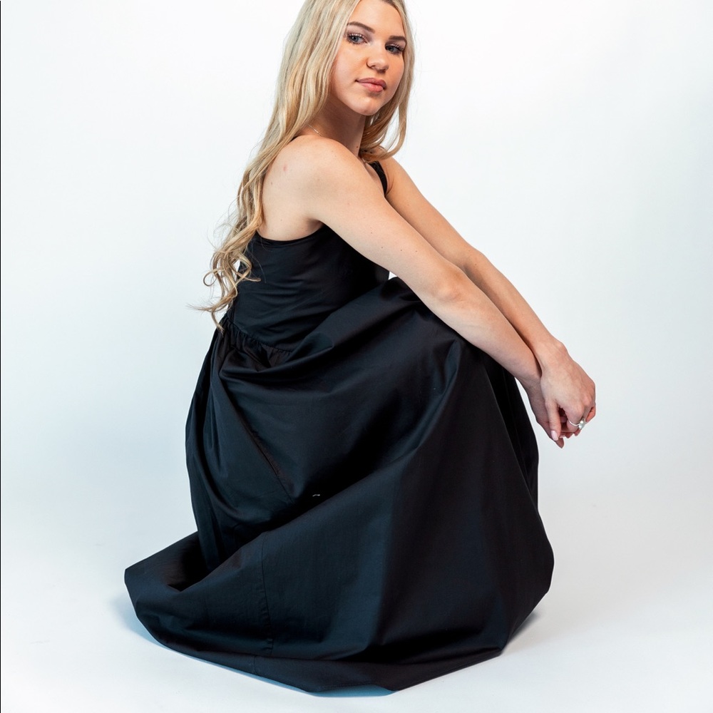 BLACK COCKTAIL DRESS Square Neck Elegant Cotton Minimalist Black Sleeveless Dres